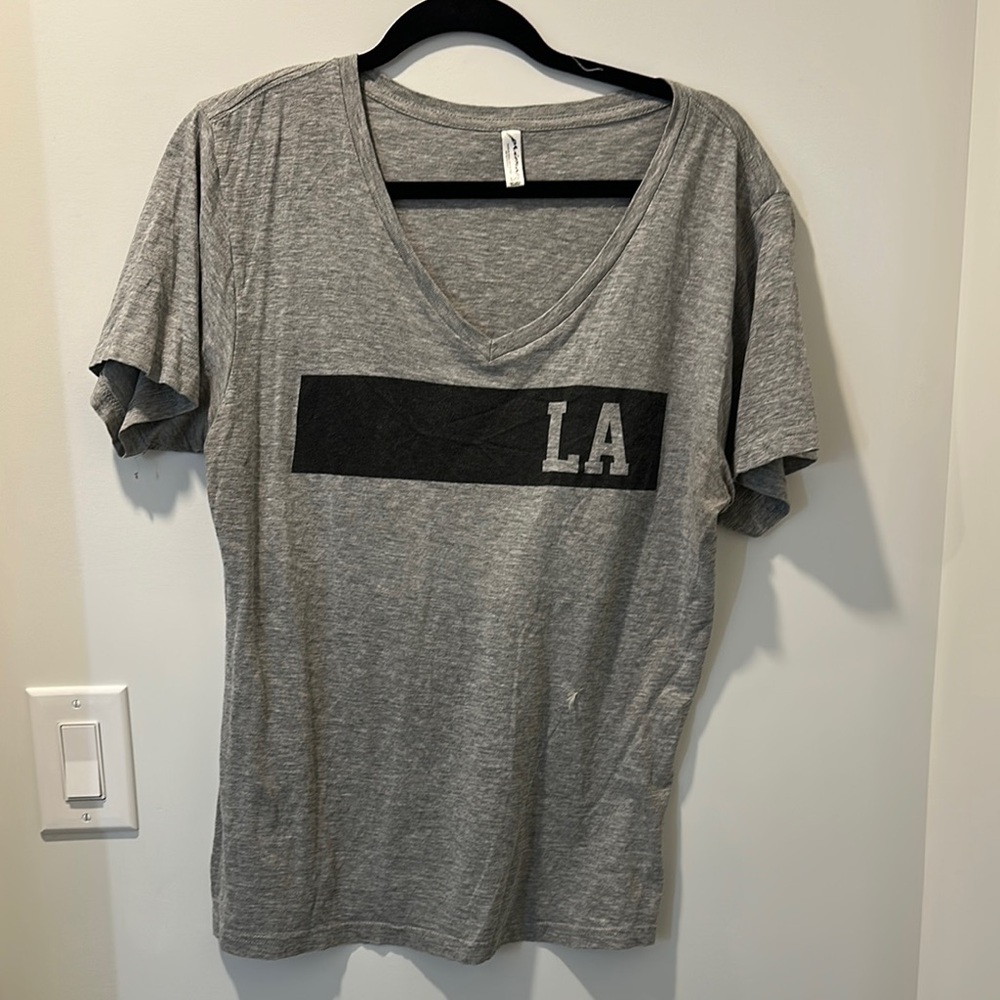 Gray V-Neck T-Shirt with LA Print
